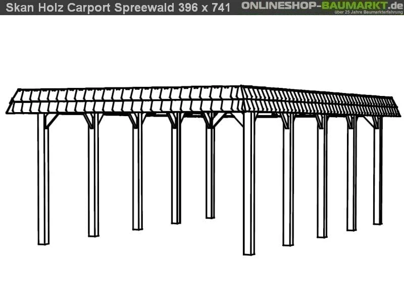Skan Holz Carport Spreewald 396 x 741 cm mit roter Blende - Image 4