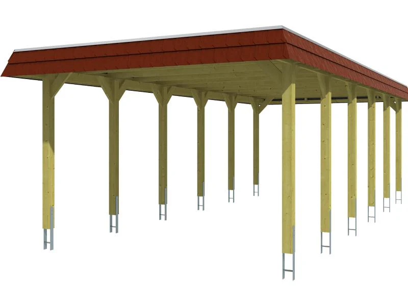 Skan Holz Carport Spreewald 396 x 893 cm mit roter Blende - Image 2
