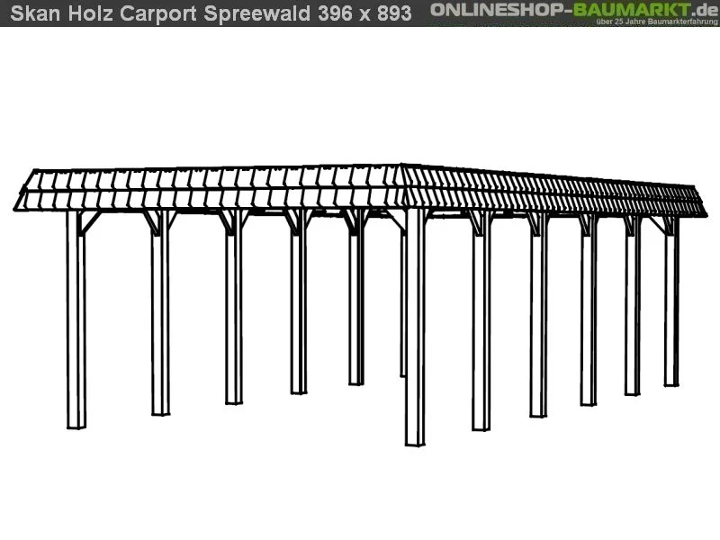 Skan Holz Carport Spreewald 396 x 893 cm mit roter Blende - Image 4
