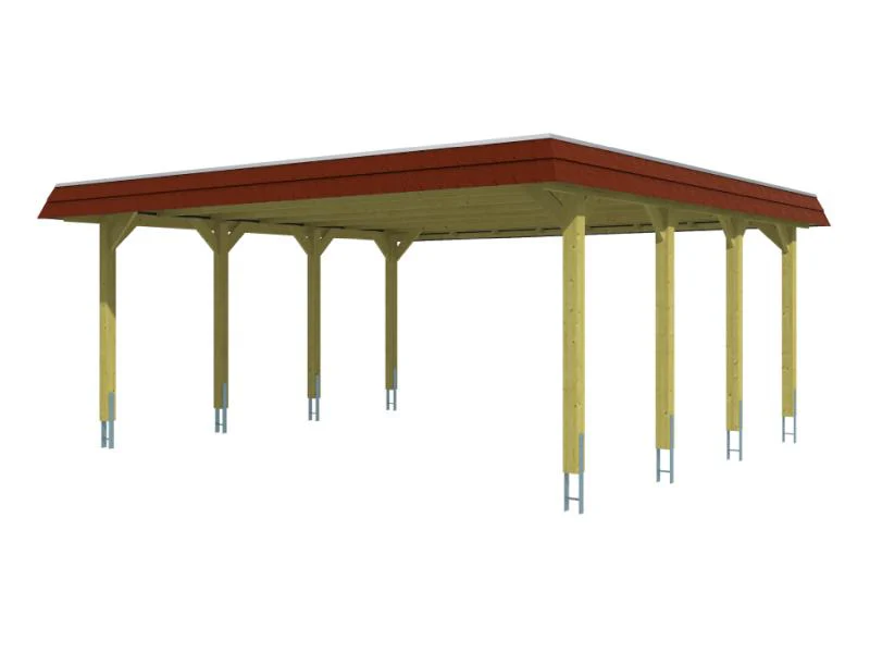 Skan Holz Carport Spreewald 585 x 589 cm mit roter Blende - Image 2