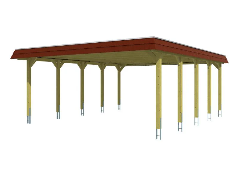 Skan Holz Carport Spreewald 585 x 741 cm mit roter Blende - Image 2