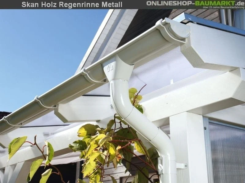 Skan Holz Metall-Regenrinne für Satteldach-Carport 919 cm, weiß