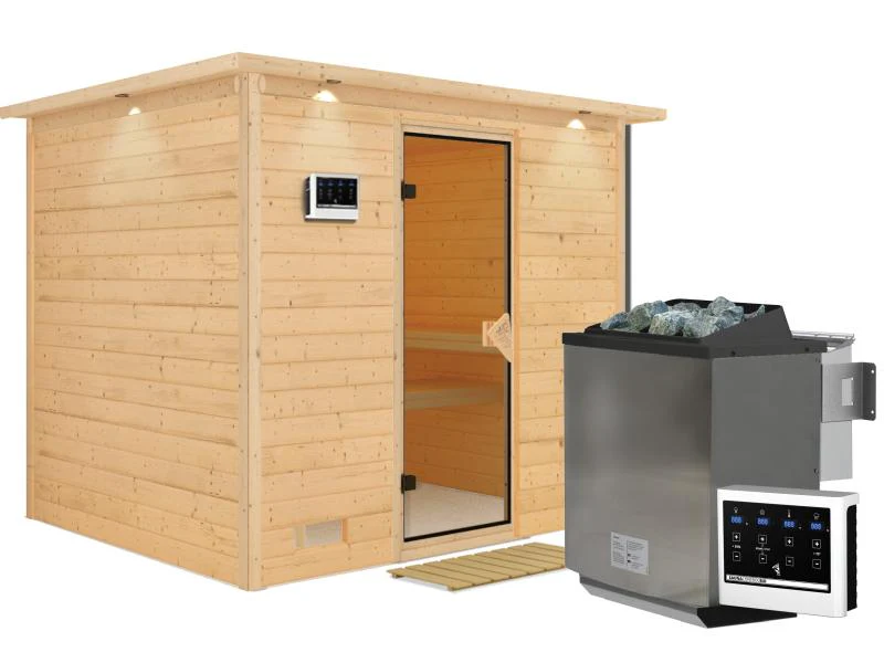 Sonara - Karibu Sauna inkl. 9-kW-Bioofen - mit Dachkranz - - Image 2