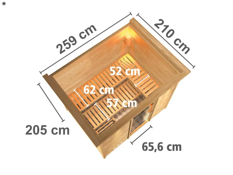 Sonara - Karibu Sauna inkl. 9-kW-Bioofen - mit Dachkranz - - Image 3