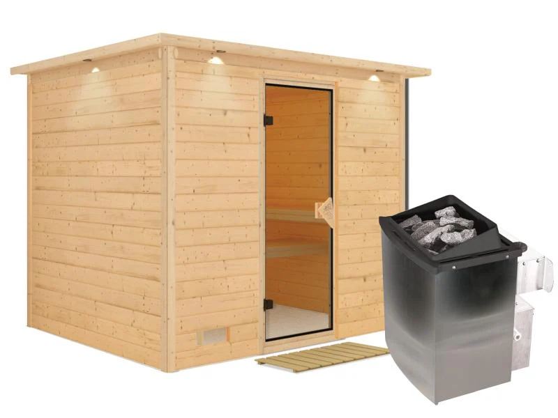 Sonara - Karibu Sauna inkl. 9-kW-Ofen - mit Dachkranz - - Image 2
