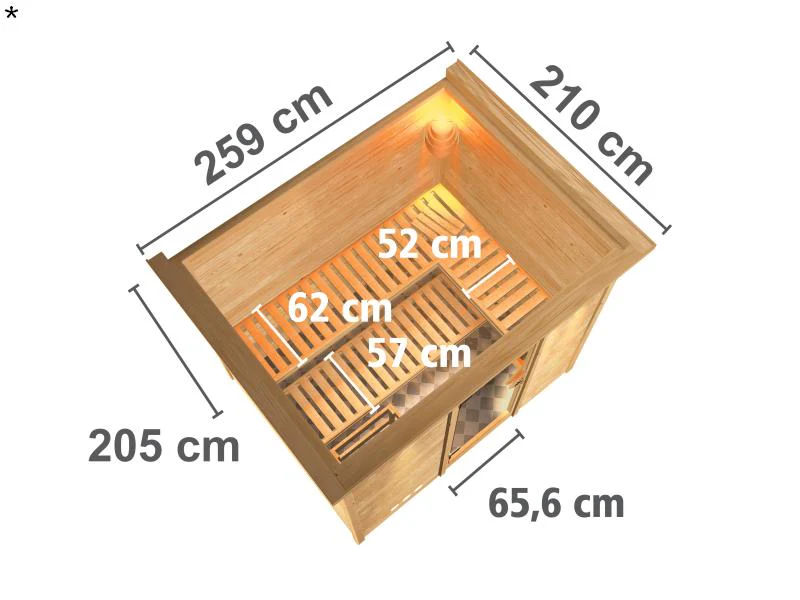 Sonara - Karibu Sauna inkl. 9-kW-Ofen - mit Dachkranz - - Image 3