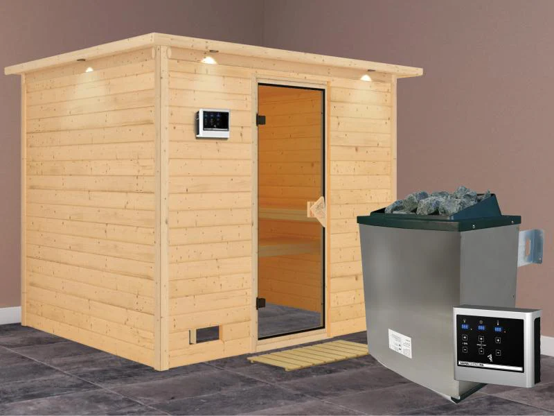 Sonara - Karibu Sauna inkl. 9-kW-Ofen - mit Dachkranz - - Image 2