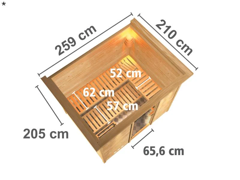 Sonara - Karibu Sauna inkl. 9-kW-Ofen - mit Dachkranz - - Image 3