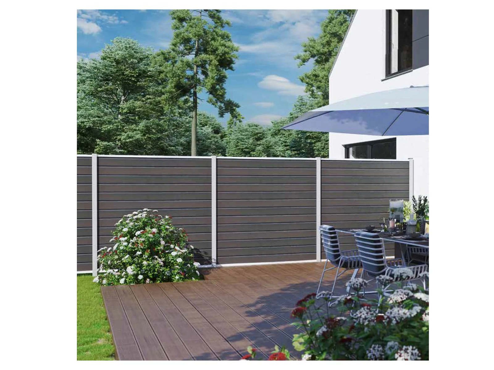 T&J WPC Zaun Wollbach Grundfeld (Komplettset) – Grau, Pfosten 180 cm - Image 3