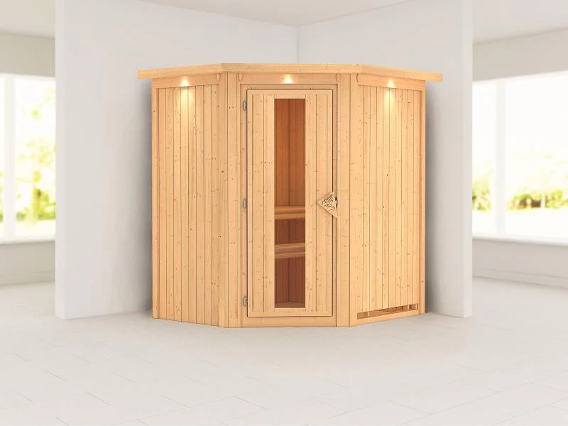 Taurin - Karibu Sauna ohne Ofen - mit Dachkranz -mit Energiespar Saunatür - Image 4