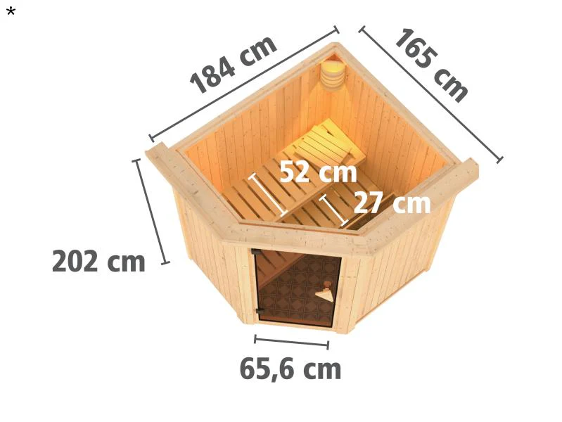 Tonja - Karibu Sauna Plug & Play 3,6 kW Bio Ofen, ext. Steuerung - mit Dachkranz - Energiespartür - Image 3