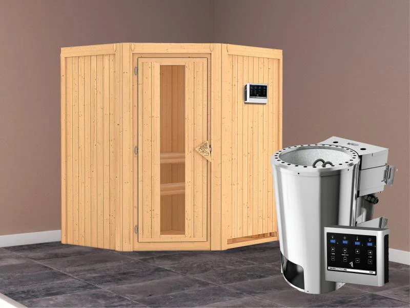 Tonja - Karibu Sauna Plug & Play 3,6 kW Bio Ofen, ext. Steuerung - ohne Dachkranz - Energiespartür - Image 2