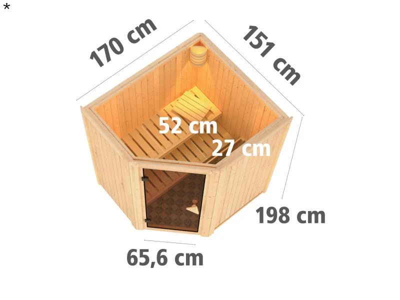 Tonja - Karibu Sauna Plug & Play 3,6 kW Bio Ofen, ext. Steuerung - ohne Dachkranz - Energiespartür - Image 3