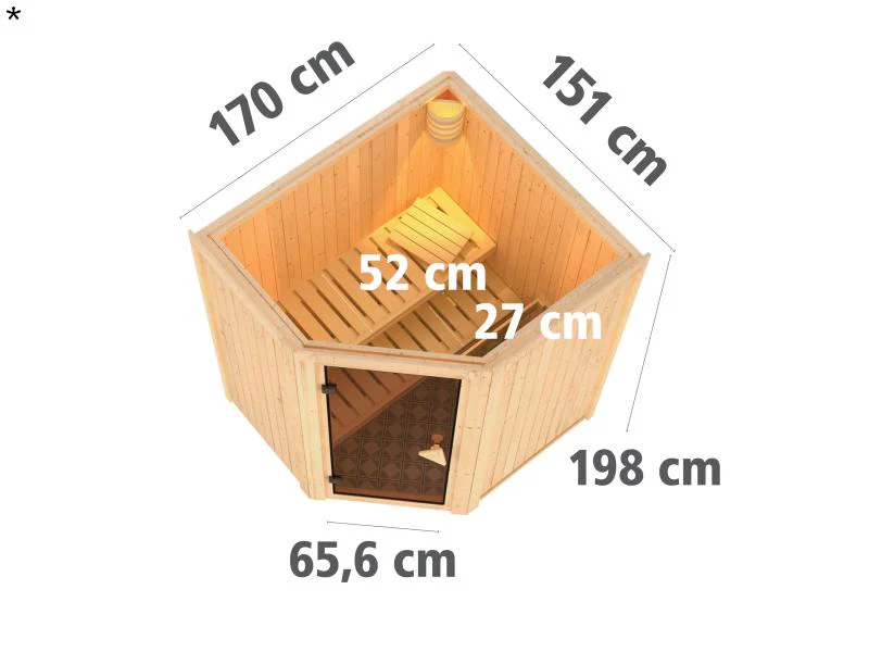 Tonja - Karibu Sauna Plug & Play 3,6 kW Bio Ofen, ext. Steuerung - ohne Dachkranz - Klarglas Ganzgla - Image 3