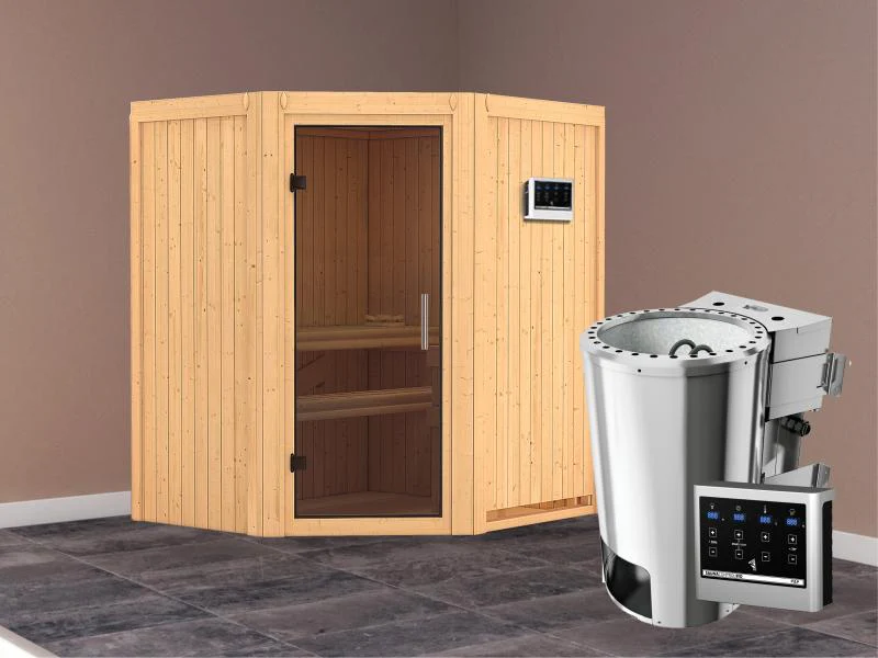 Tonja - Karibu Sauna Plug & Play 3,6 kW Bio Ofen, ext. Steuerung - ohne Dachkranz - Moderne Saunatür - Image 2
