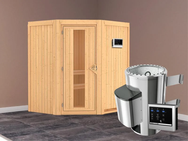 Tonja - Karibu Sauna Plug & Play 3,6 kW Ofen, ext. Steuerung - ohne Dachkranz - Energiespartür - Image 2