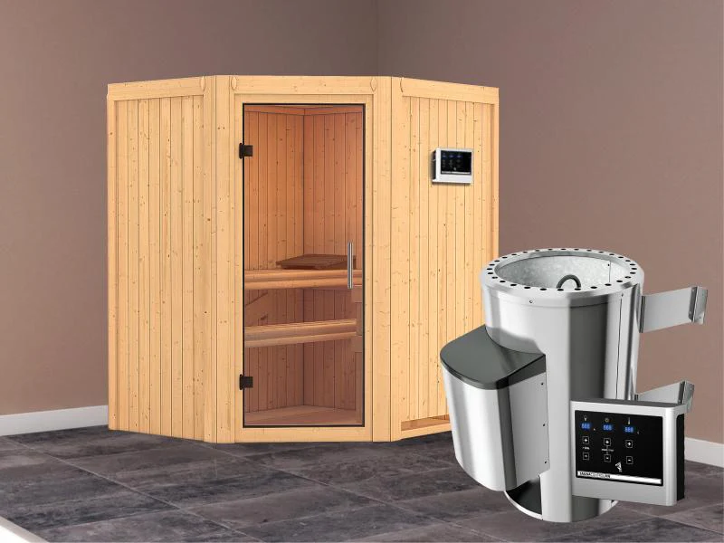 Tonja - Karibu Sauna Plug & Play 3,6 kW Ofen, ext. Steuerung - ohne Dachkranz - Klarglas Ganzglastür - Image 2