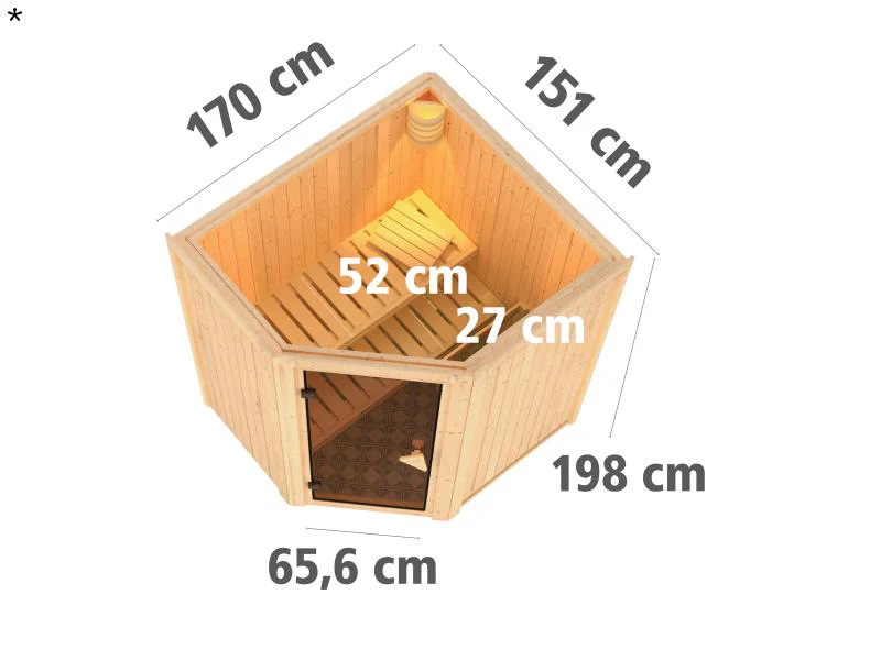 Tonja - Karibu Sauna Plug & Play 3,6 kW Ofen, ext. Steuerung - ohne Dachkranz - Klarglas Ganzglastür - Image 3