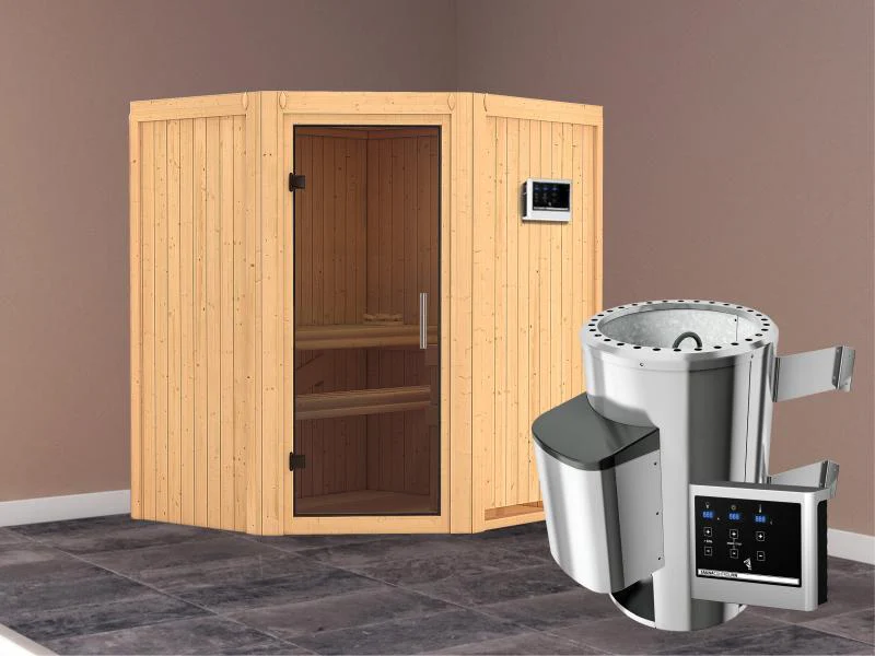 Tonja - Karibu Sauna Plug & Play 3,6 kW Ofen, ext. Steuerung - ohne Dachkranz - Moderne Saunatür - Image 2