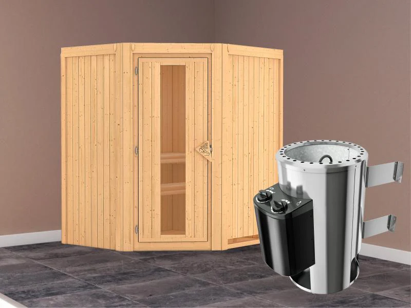 Tonja - Karibu Sauna Plug & Play 3,6 kW Ofen, int. Steuerung - ohne Dachkranz - Energiespartür - Image 2