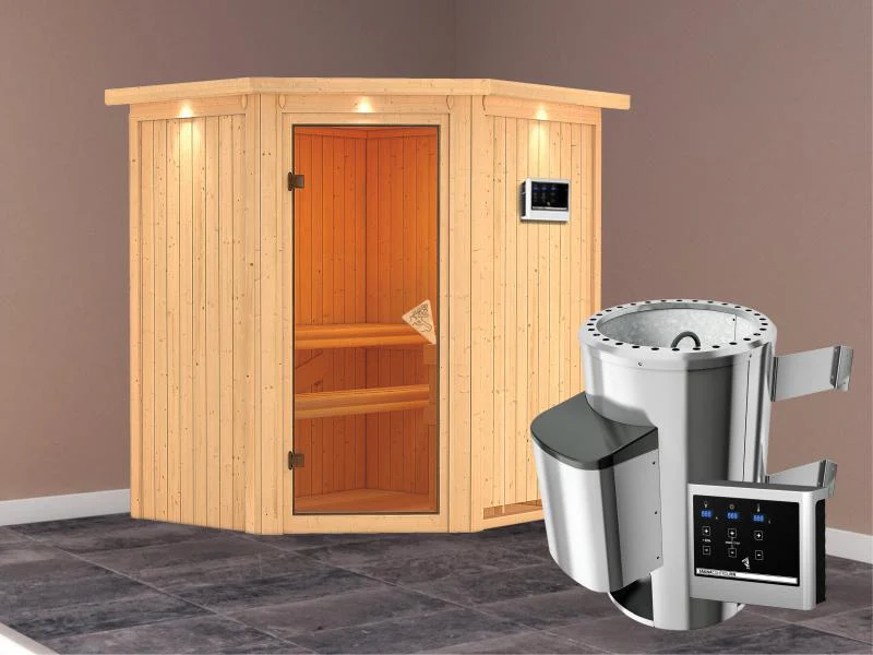 Tonja - Karibu Sauna Plug & Play inkl. 3,6 kW-Ofen ext. Steuerung - mit Dachkranz - - Image 2