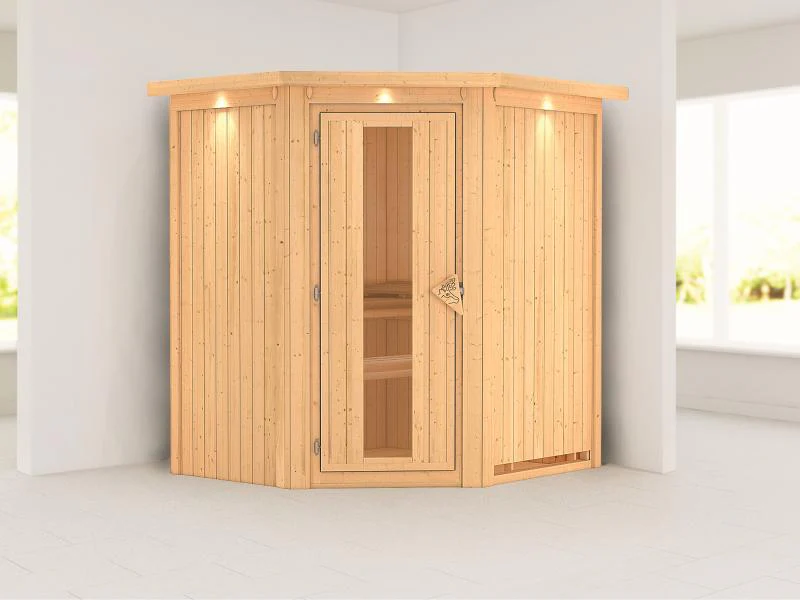 Tonja - Karibu Sauna Plug & Play ohne Ofen - mit Dachkranz - Energiespartür - Image 4