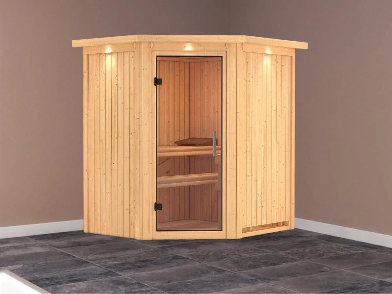 Tonja - Karibu Sauna Plug & Play ohne Ofen - mit Dachkranz - Klarglas Ganzglastür - Image 2