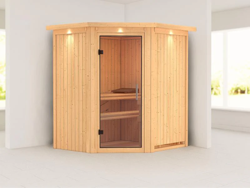 Tonja - Karibu Sauna Plug & Play ohne Ofen - mit Dachkranz - Klarglas Ganzglastür - Image 4