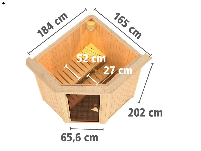 Tonja - Karibu Sauna Plug & Play ohne Ofen - mit Dachkranz - Moderne Saunatür - Image 3