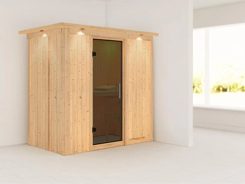 Variado - Karibu Sauna ohne Ofen-mit Dachkranz-mit moderner Saunatür - Image 4