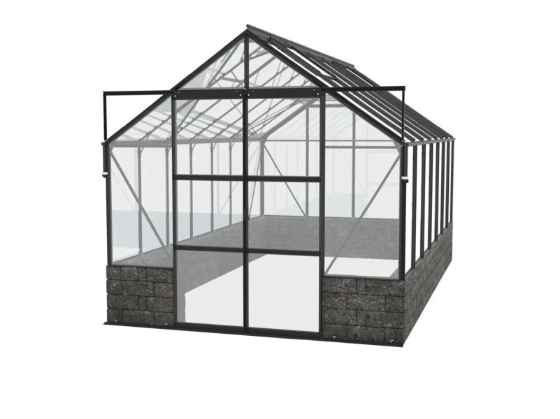 Vitavia Gewächshaus Cassandra 11500 ESG 3 mm Alu Schwarz pulverbeschichtet, inkl. Sockelmauer Basalt - Image 2