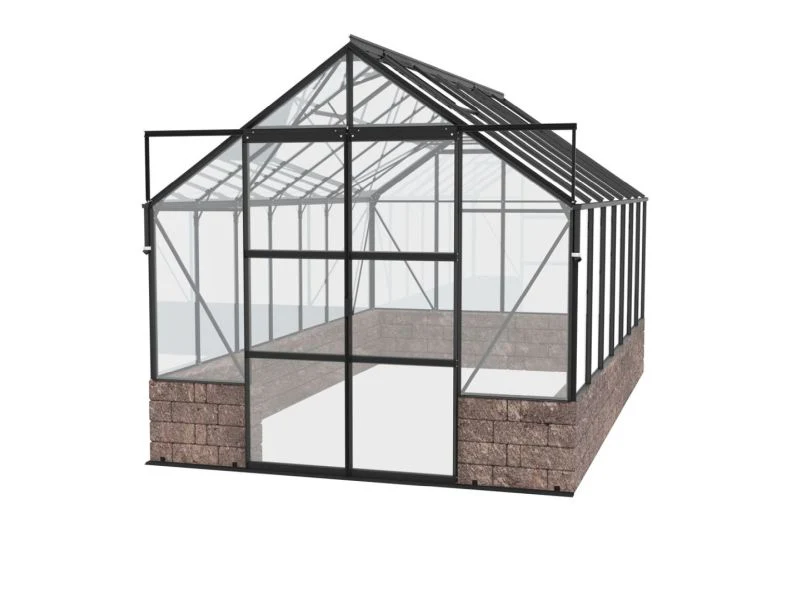 Vitavia Gewächshaus Cassandra 11500 ESG 3 mm Alu Schwarz pulverbeschichtet, inkl. Sockelmauer Herbstlaub - Image 2