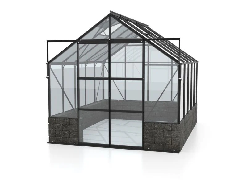 Vitavia Gewächshaus Cassandra 8300 ESG 3 mm Schwarz pulverbeschichtet, inkl. Sockelmauer Basalt - Image 2