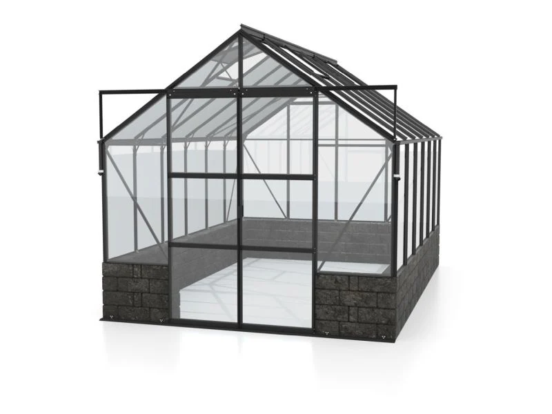 Vitavia Gewächshaus Cassandra 9900 ESG 3 mm Alu schwarz pulverbeschichtet, inkl. Sockelmauer Basalt - Image 3