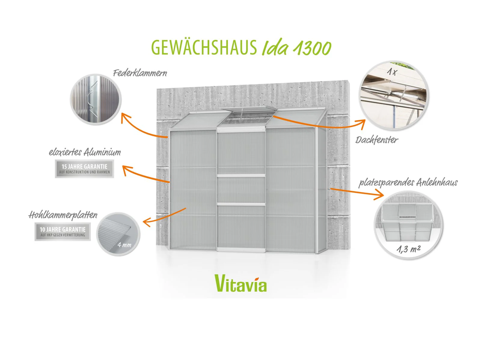 Vitavia Gewächshaus Ida 1300 HKP 4 mm Alu - Image 3