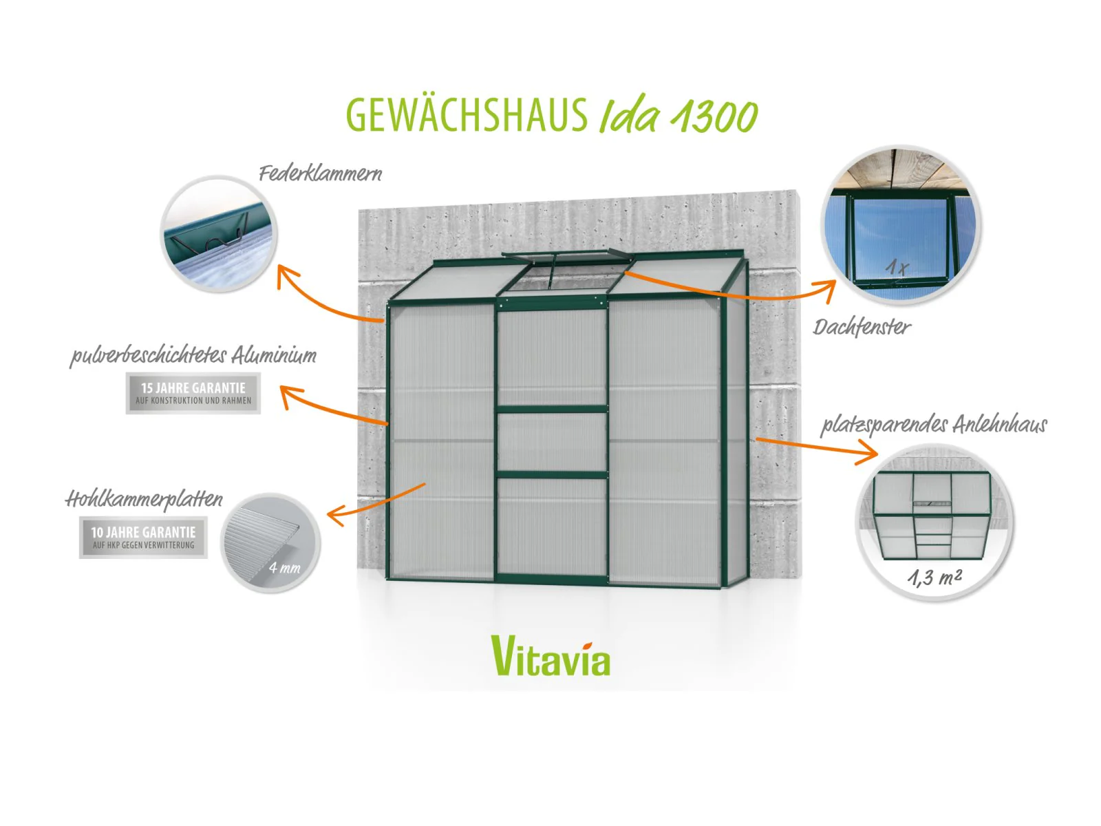 Vitavia Gewächshaus Ida 1300 HKP 4 mm dunkelgrün - Image 3