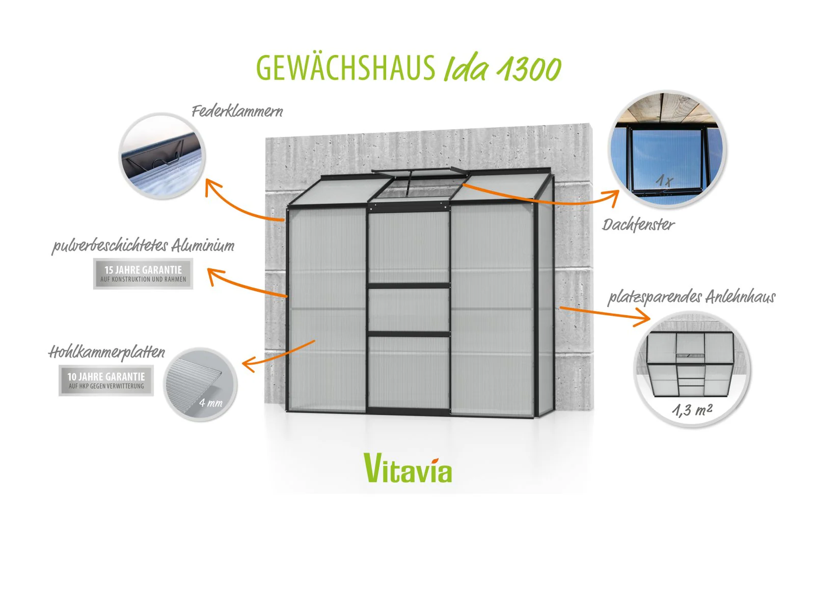 Vitavia Gewächshaus Ida 1300 HKP 4 mm, Schwarz - Image 5