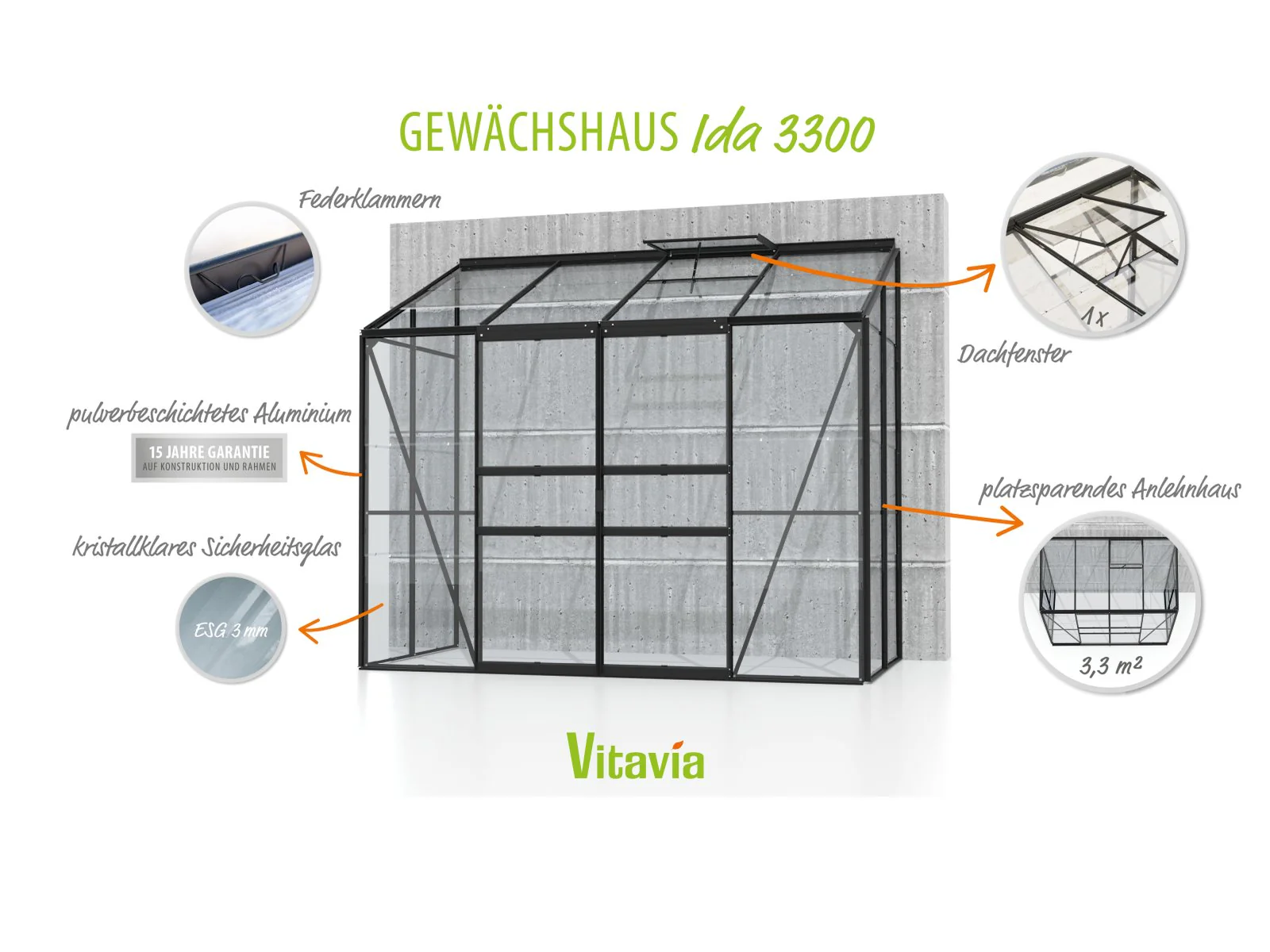 Vitavia Gewächshaus Ida 3300, 3mm ESG, Schwarz - Image 9