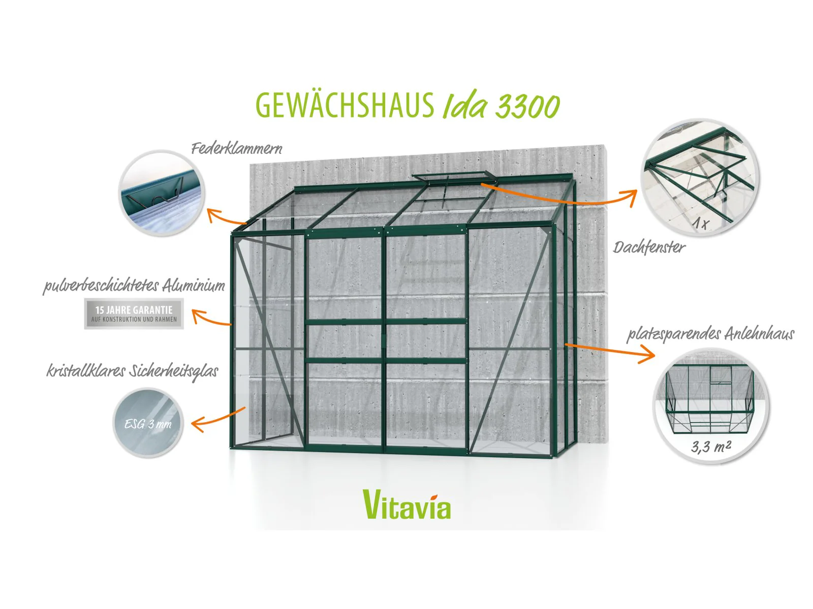 Vitavia Gewächshaus Ida 3300, 3mm ESG, Smaragd - Image 6
