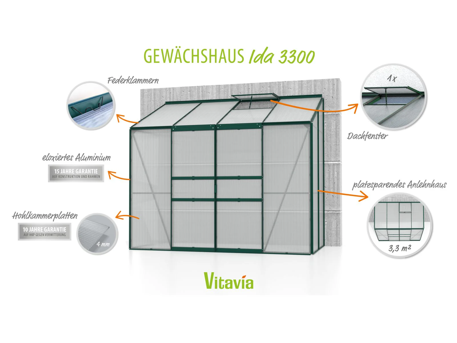 Vitavia Gewächshaus Ida 3300 HKP 4 mm dunkelgrün - Image 4