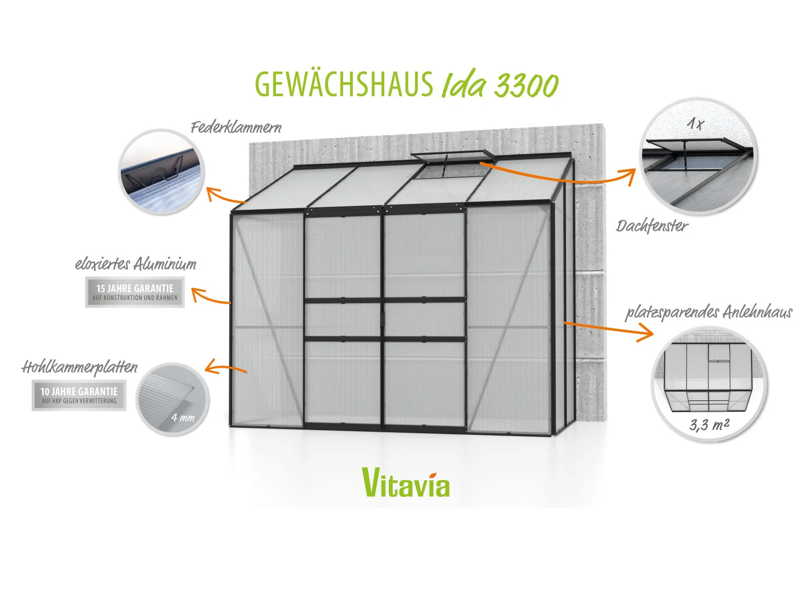 Vitavia Gewächshaus Ida 3300 HKP 4 mm, Schwarz - Image 5