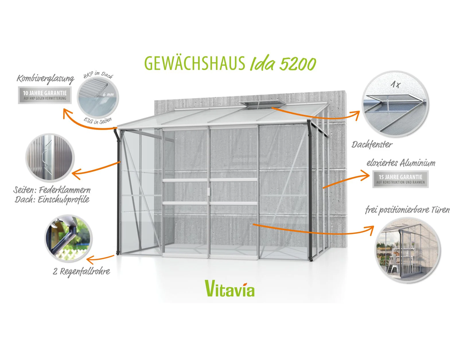 Vitavia Gewächshaus Ida 5200 ESG/HKP, Alu - Image 5
