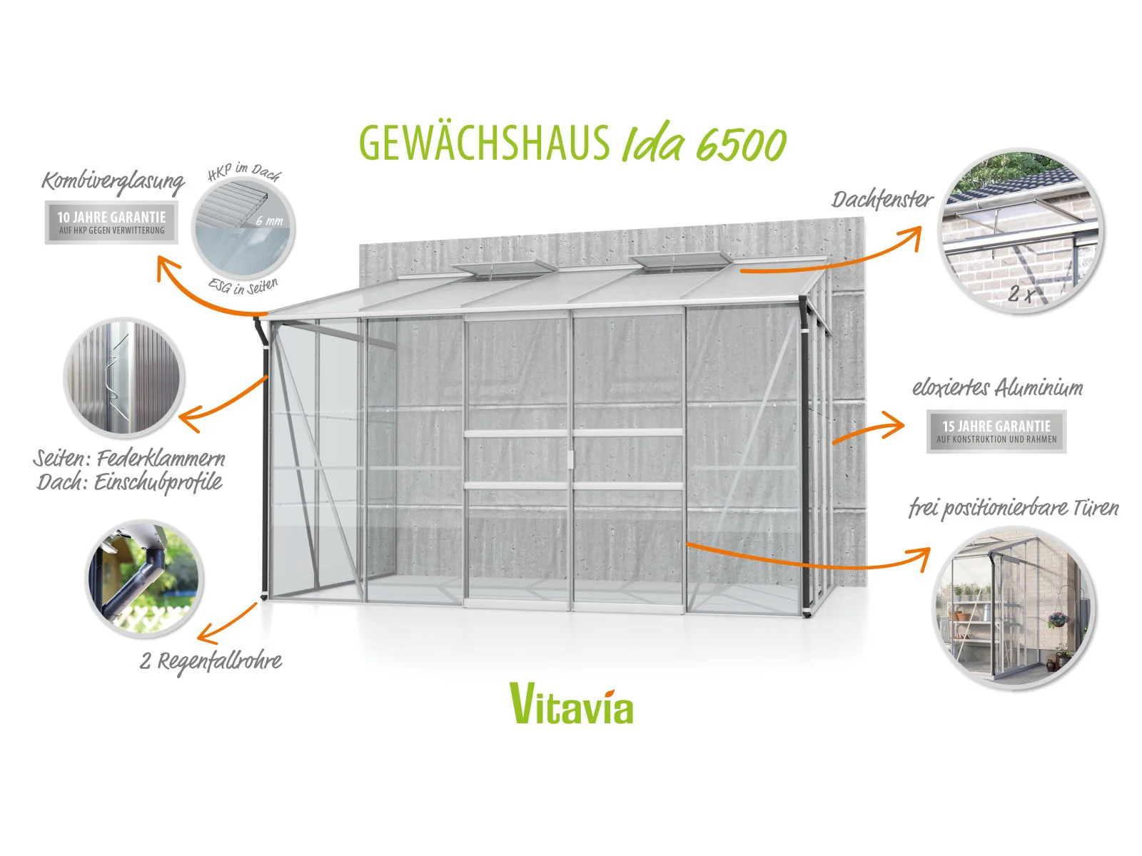 Vitavia Gewächshaus Ida 6500 ESG/HKP, Alu - Image 6