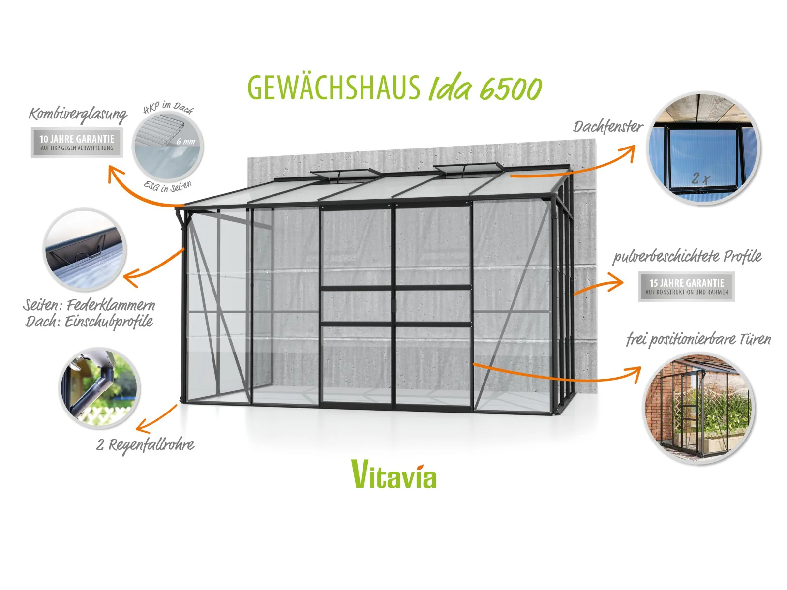 Vitavia Gewächshaus Ida 6500 ESG/HKP, Schwarz - Image 6