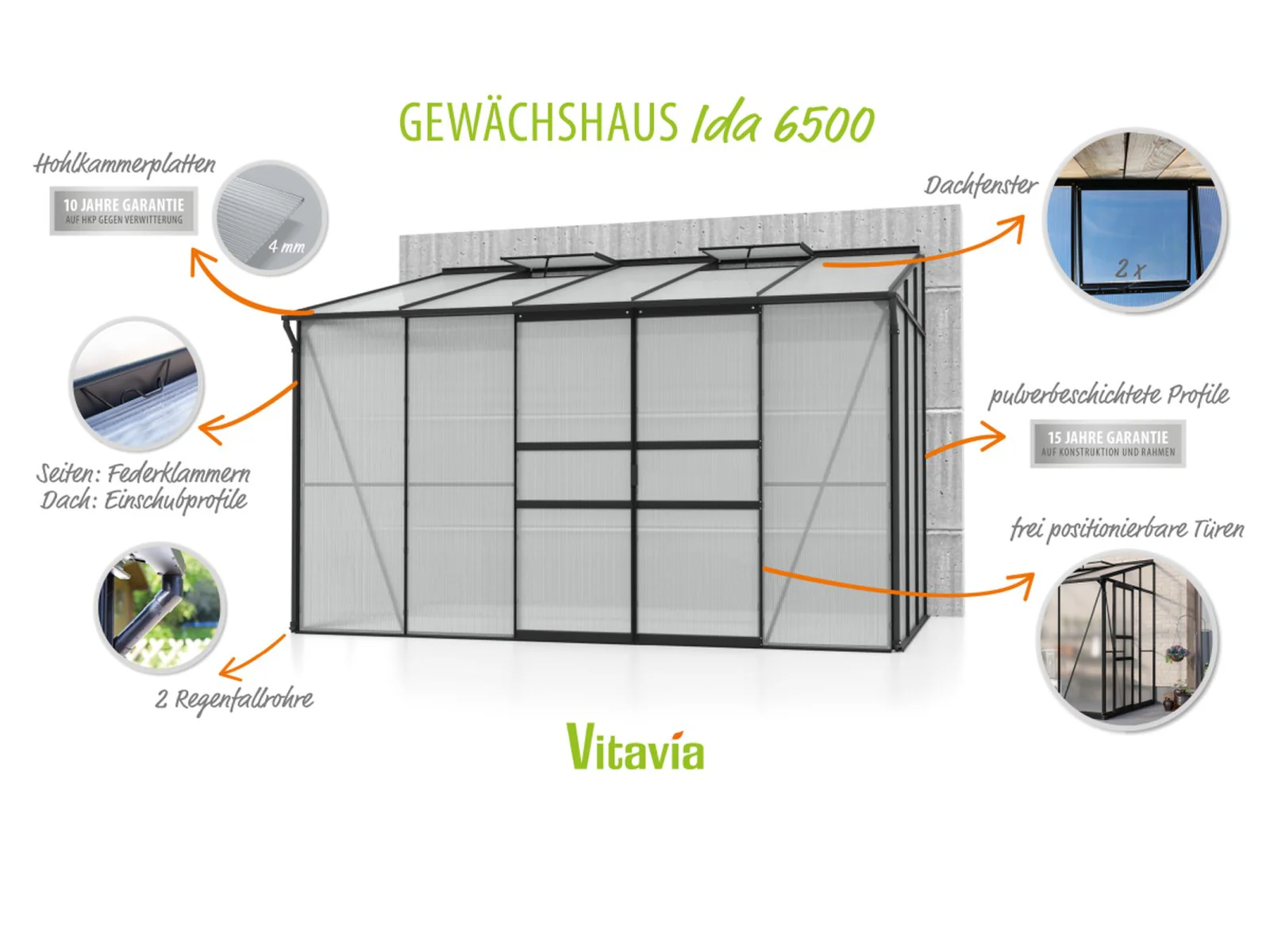 Vitavia Gewächshaus Ida 6500 HKP 4 mm, Schwarz - Image 5