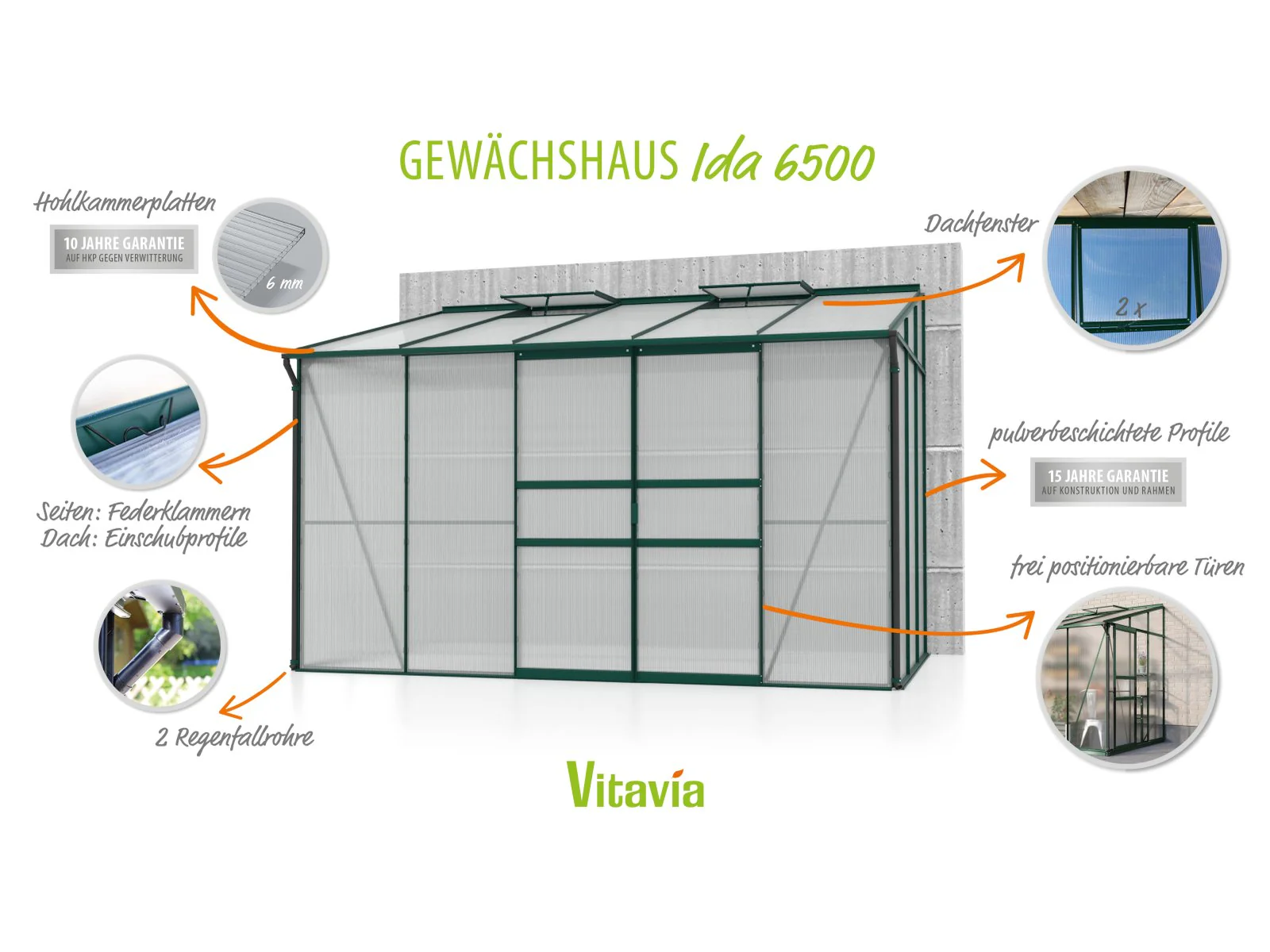 Vitavia Gewächshaus Ida 6500 HKP 6 mm dunkelgrün - Image 4