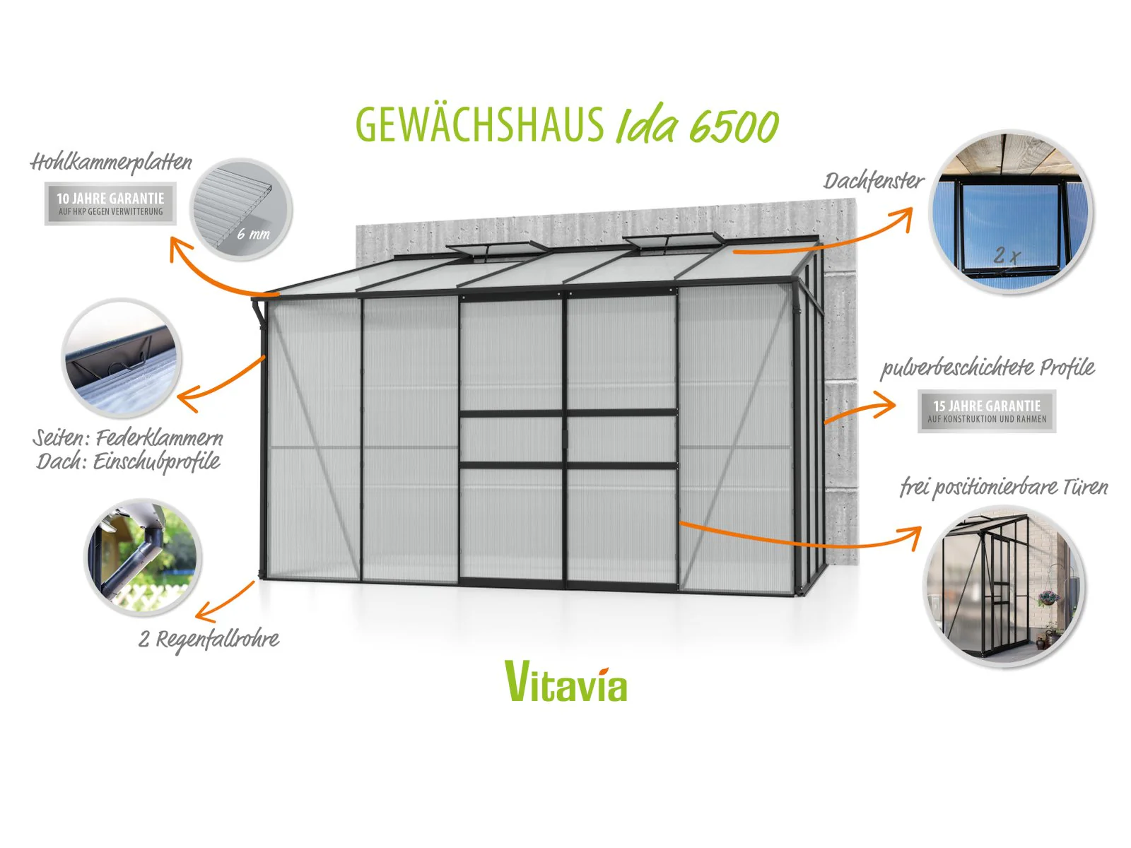 Vitavia Gewächshaus Ida 6500 HKP 6 mm, Schwarz - Image 5