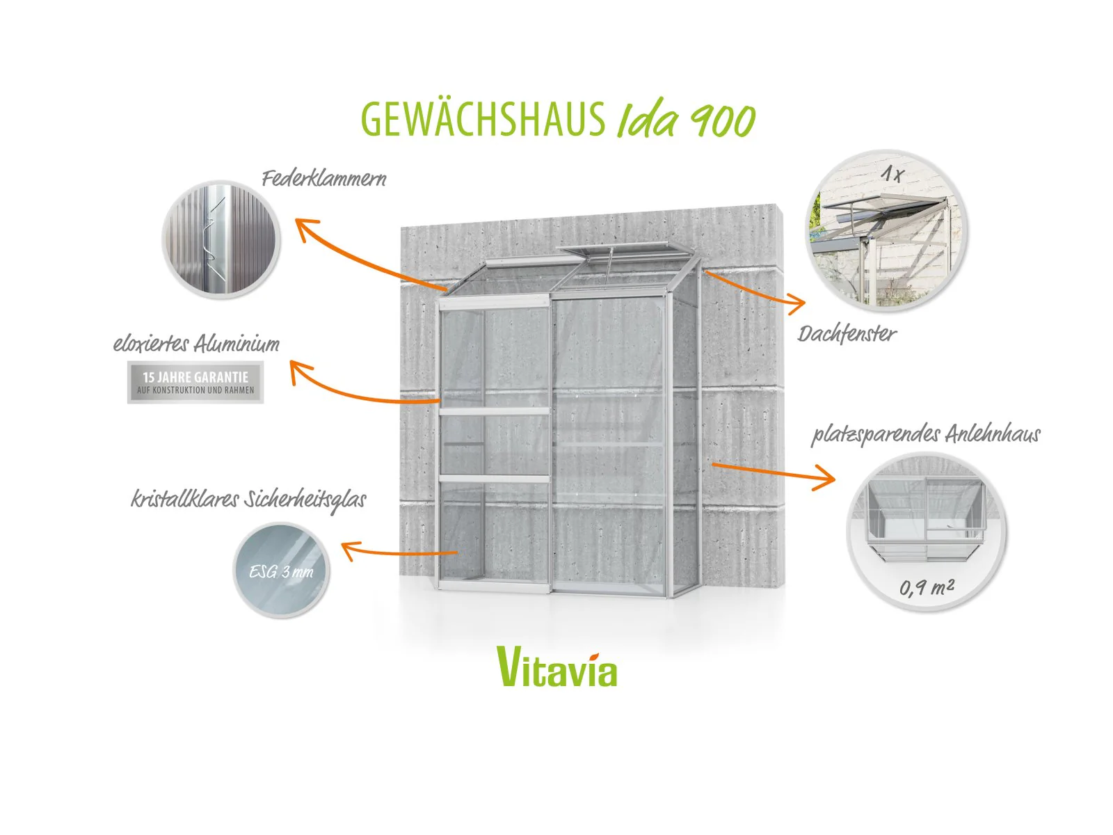 Vitavia Gewächshaus Ida 900, 3mm ESG, Alu - Image 6