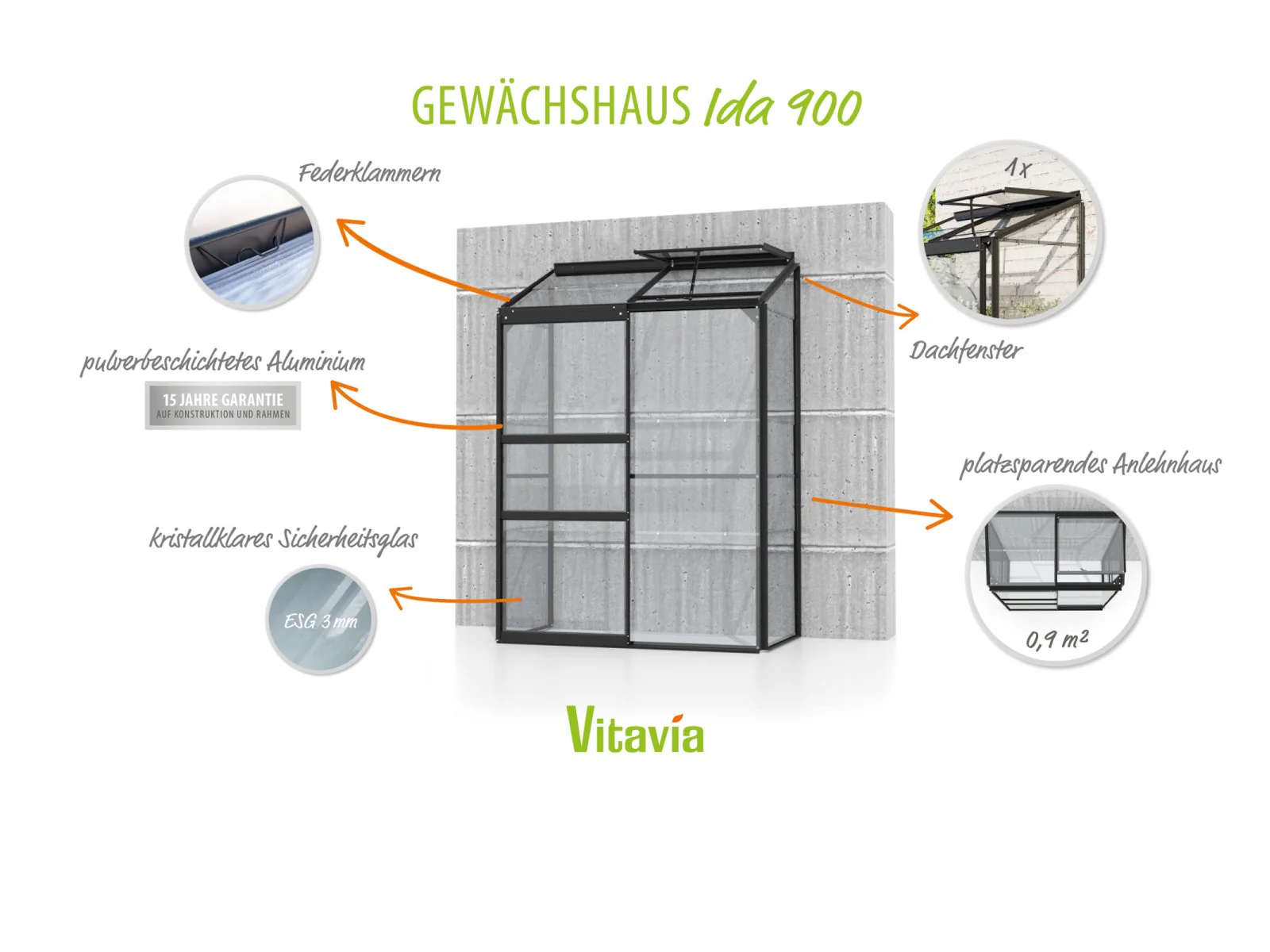 Vitavia Gewächshaus Ida 900, 3mm ESG, Schwarz - Image 7