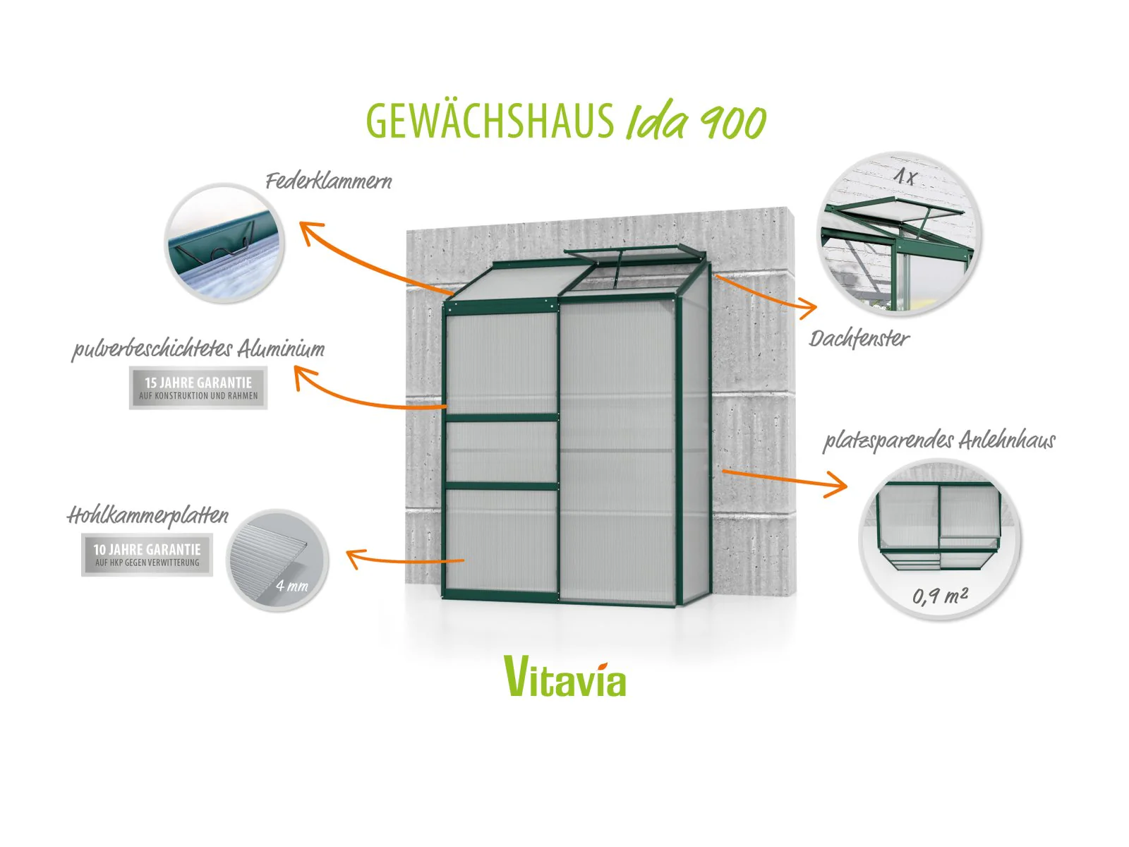 Vitavia Gewächshaus Ida 900 HKP 4 mm dunkelgrün - Image 7
